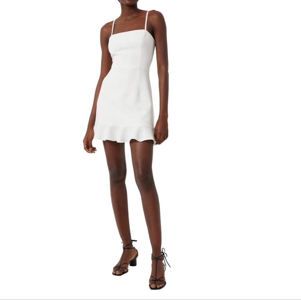 NEW FRENCH CONNECTION Whisper SUMMER WHITE Frill RUFFLE Hem Summer MINI DRESS 8 - Picture 12 of 15